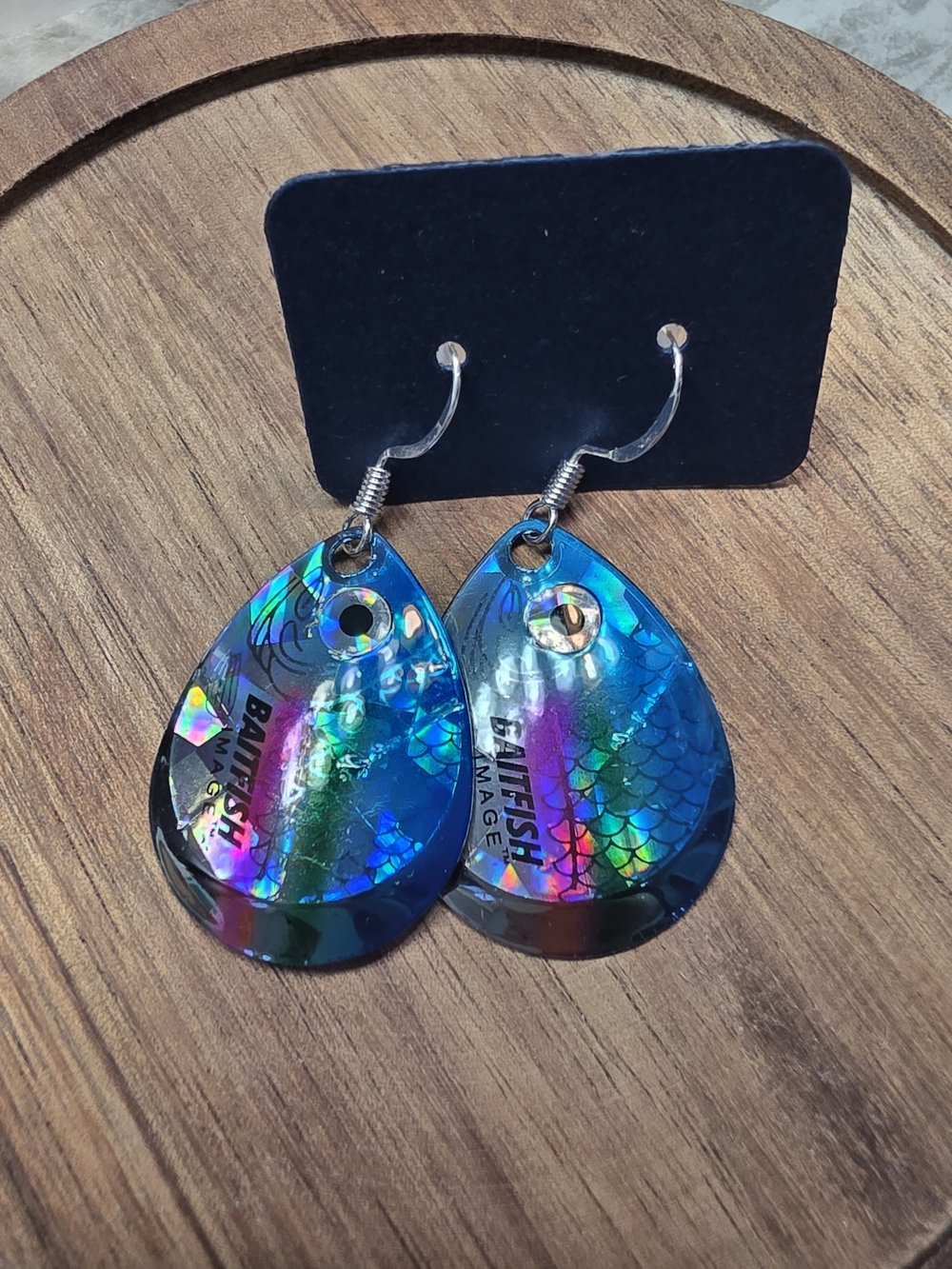 Holographic Teardrop Fish Scale Dangle Earrings - Rainbow Blue (2)